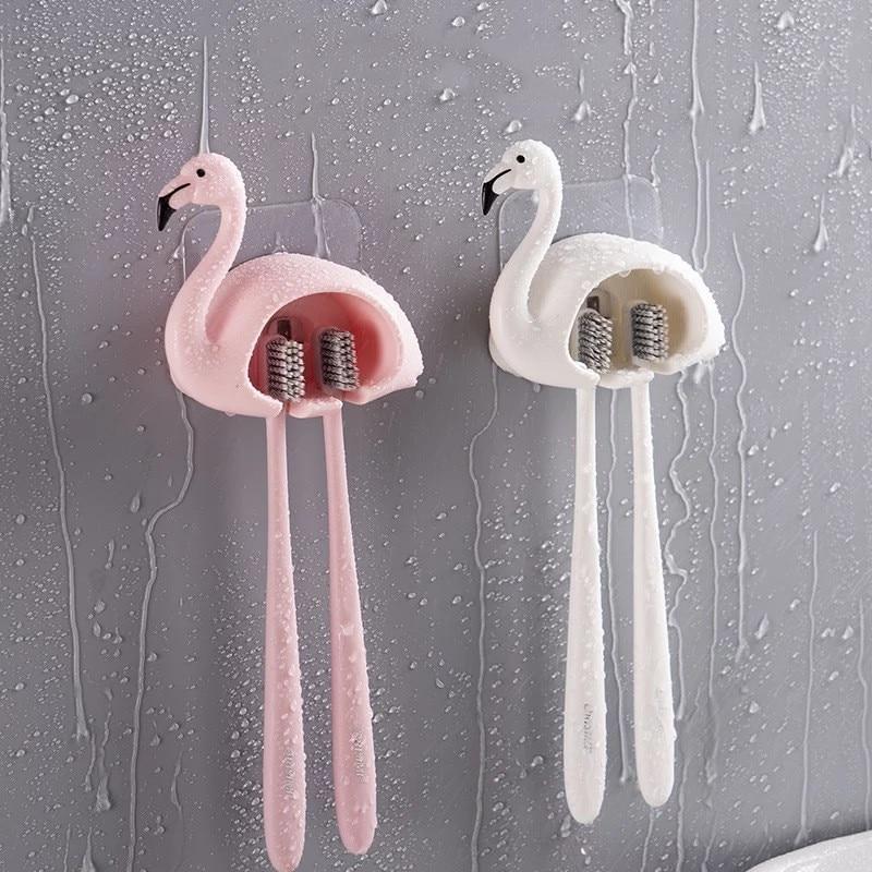 Flamingo Shaped Toothbrush Holder Rack Organizer Suction Stand Toothbrush Holder Bathroom Accessories Set Kids Storage Rack