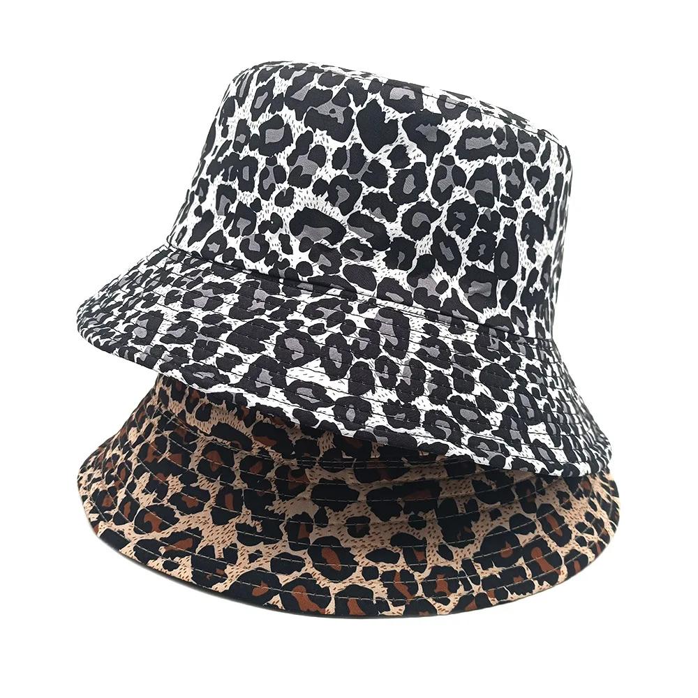 Yto Scarf Women's Outing Sun-Proof Hat Reversible Leopard Print Bucket Hat Big Brim Fisherman Cap Unisex Fishing Hat Double Sides Panama Cap