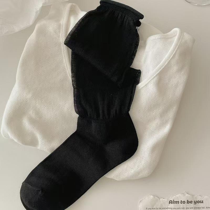 Miu Series Women s Mid-Calf Ballet Style Layered Gauze Socks - Japanese Summer Thin White Bubble Socks One Size чёрный