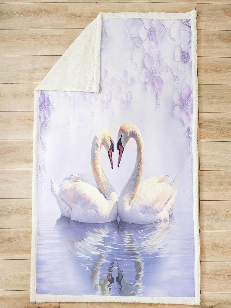 Cozy Romantic Purple Floral Sherpa Throw Blanket Soft Lightweight Fleece for Bed Sofa Chair Office Perfect Gift X Inches