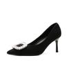 French Pointed Rhinestone High Heels Women's 2025 New Temperament Not Tired Feet Comfortable Black Suede Professional Single Shoes