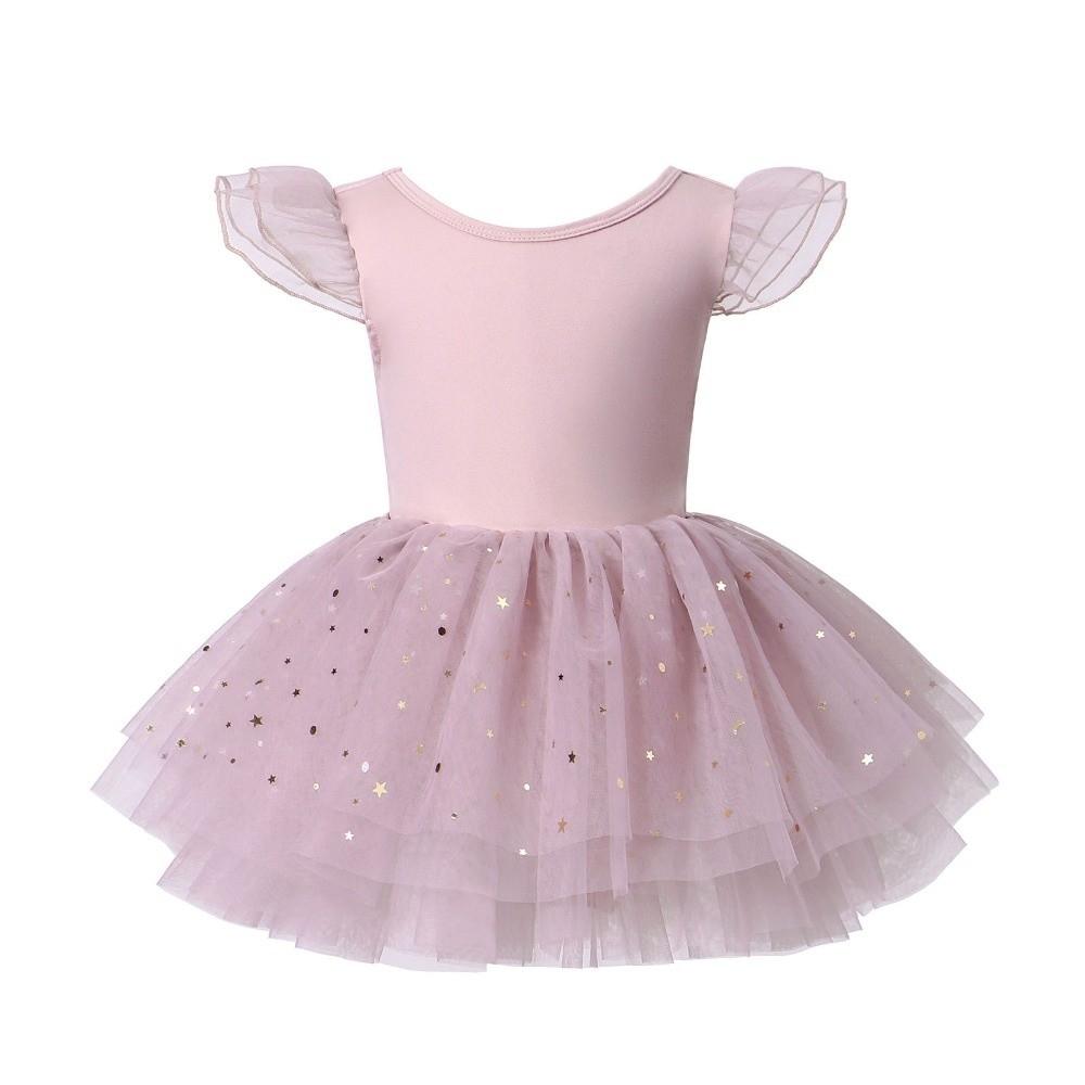 

Short Sleeve Baby Girl Ballet Skirt Sequin Ballet Performance Costume Party Dance Dress Stage Wear 90cm-D