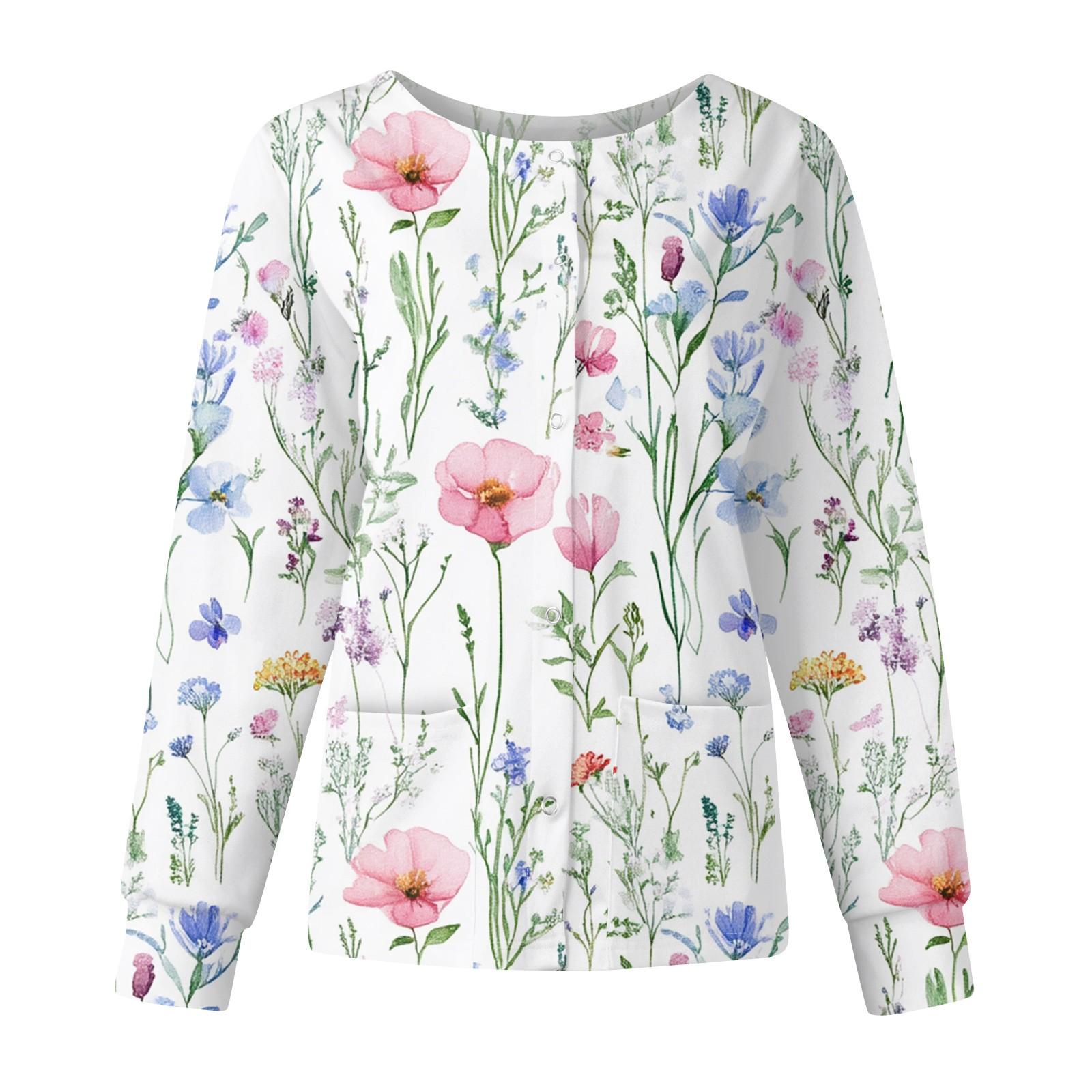 

Женский повседневный однобортный однобортный защитная одежда с длинными рукавами и цветочным принтом, кардиган, топ XXXL белый