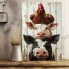 Tin Sign Wall Art Farm Animal Chicken Cows Country Kitchen Decor Metal Plaque 8x12 Inches