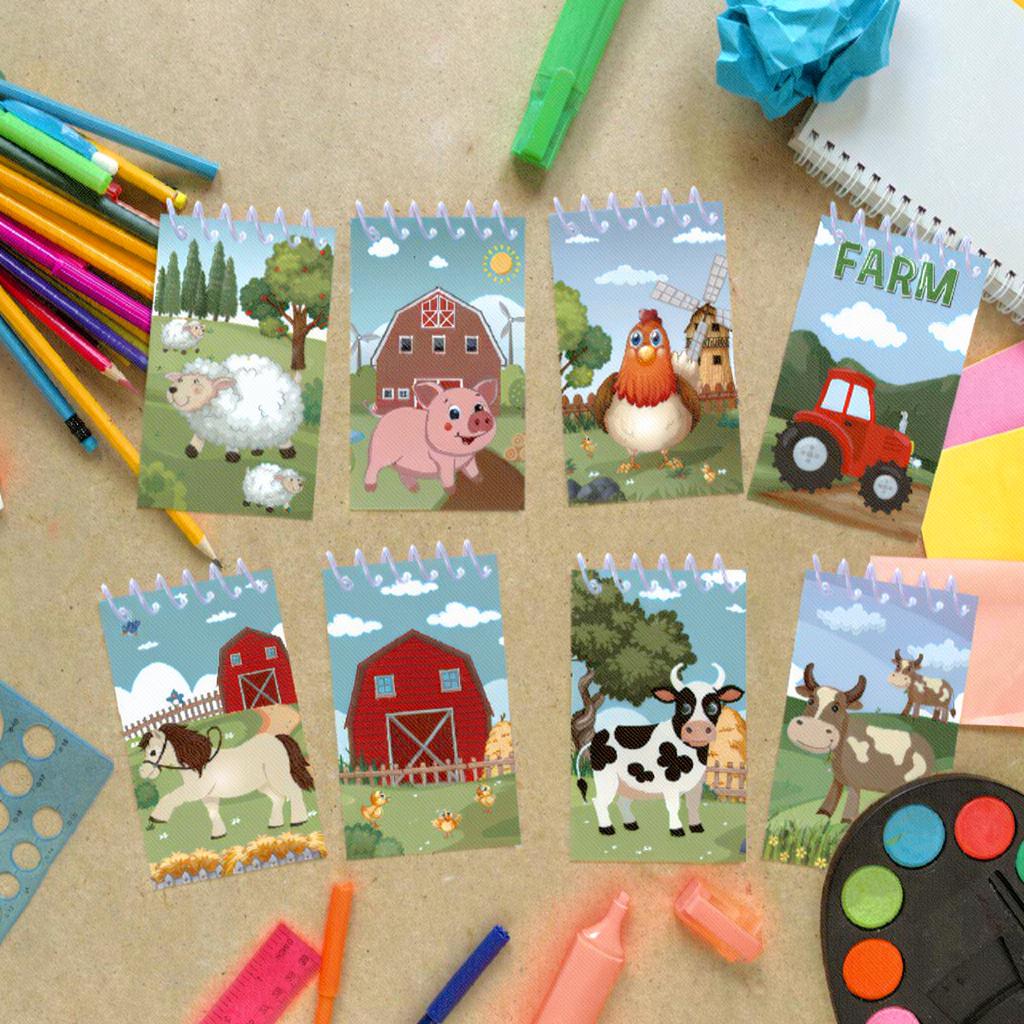 8-Pack Farm Animal Spiral Notebook Mini Pocket Notepad for Kids Students School Gift Barn Cow Pig Sheep Journal