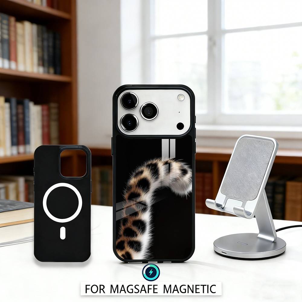 L-Luxury F-Fashion leopard Print Phone Case For iPhone17,16,15,14,13,12,Pro,Max,Magnetic For Magsafe Wireless Charging iPhone12
