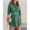 European, American Autumn and Winter Versatile Models, Waist Street Trend Corduroy Dress