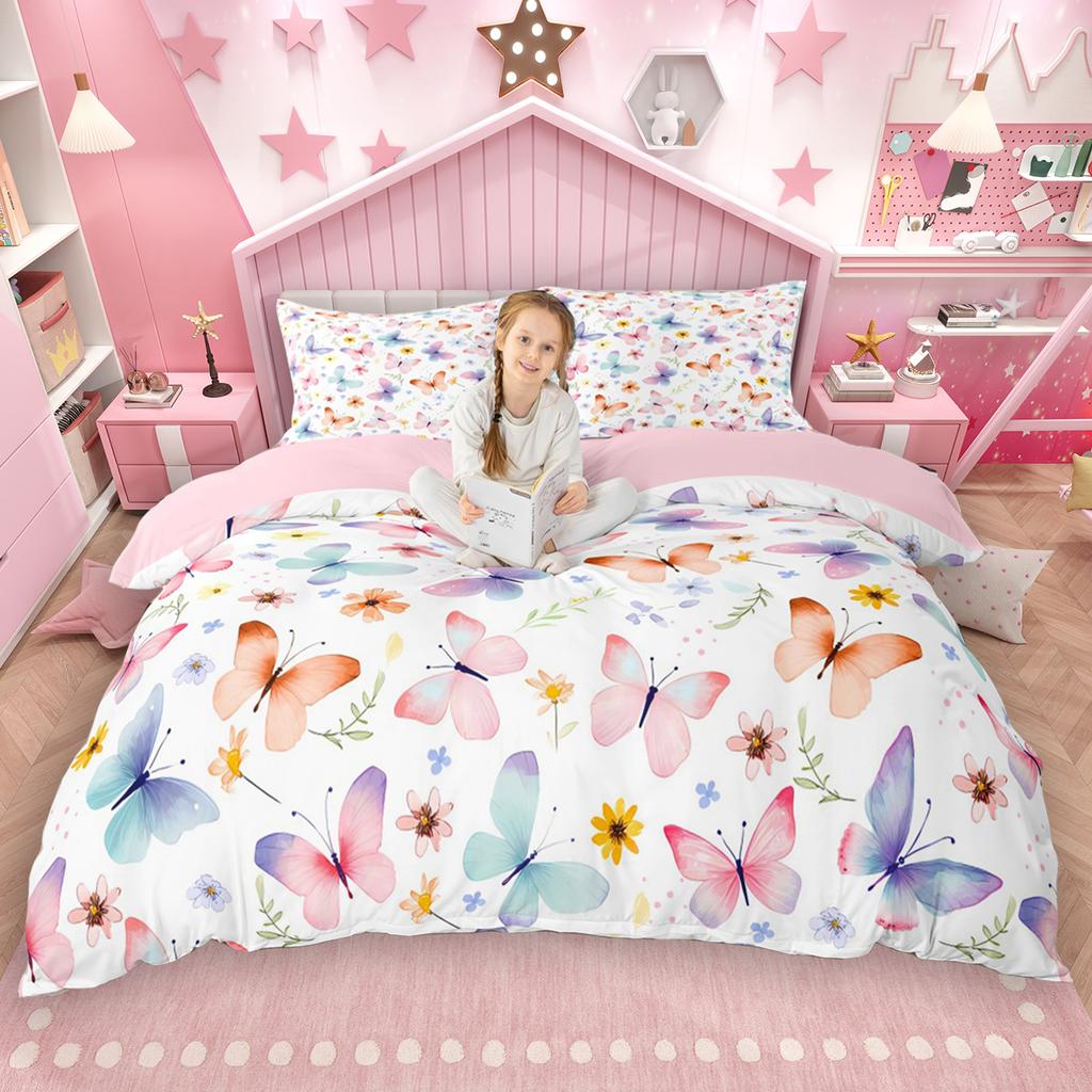 Comforter Homewish Chic Butterfly For Kids Girls 2Pcs/3Pcs Cute Watercolor Animal Bedding Set Wildlife Theme Bed Set