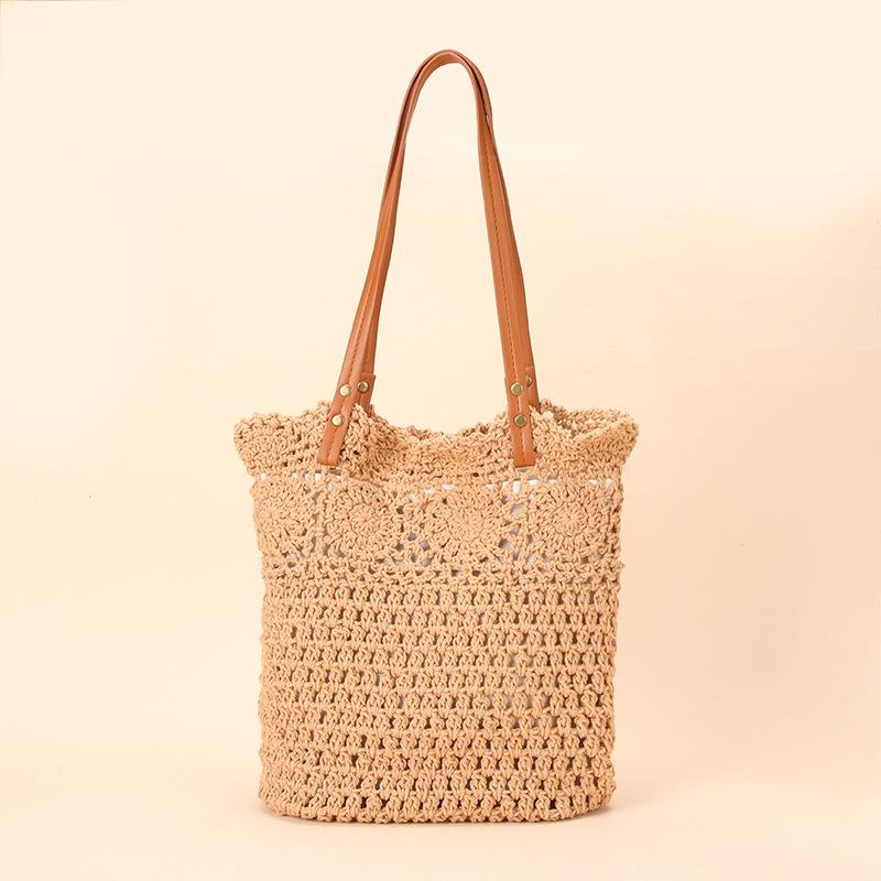 

Cotton rope woven literary bag bag tote bag women s bag retro sketch woven bag hollow хаки