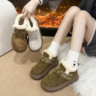 Women's Large Size Soft Sole Heightening Winter Warm Fur One Anti-slip Snow Boots Plush Lined Ankle Boots Outdoor Sports Cotton Boots