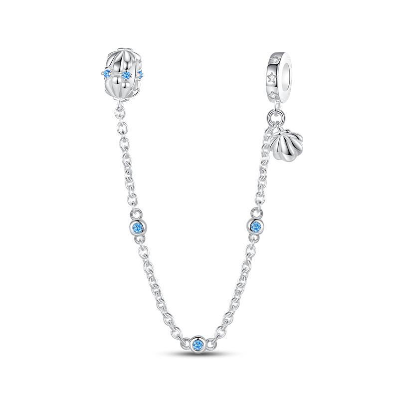 925 Silver Fashion Star Moon Safety Chain Spacer Beads Charm Beads for Original Bracelet Beautiful DIY Jewelry