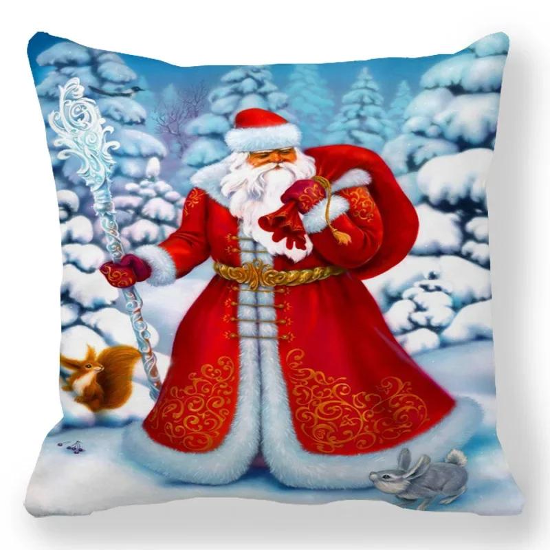 Christmas Decor Cushion Cover Christmas Gifts Home Party Decorative Pillow Cover Winter Snow Scene Animal Angel Print Pillowcase