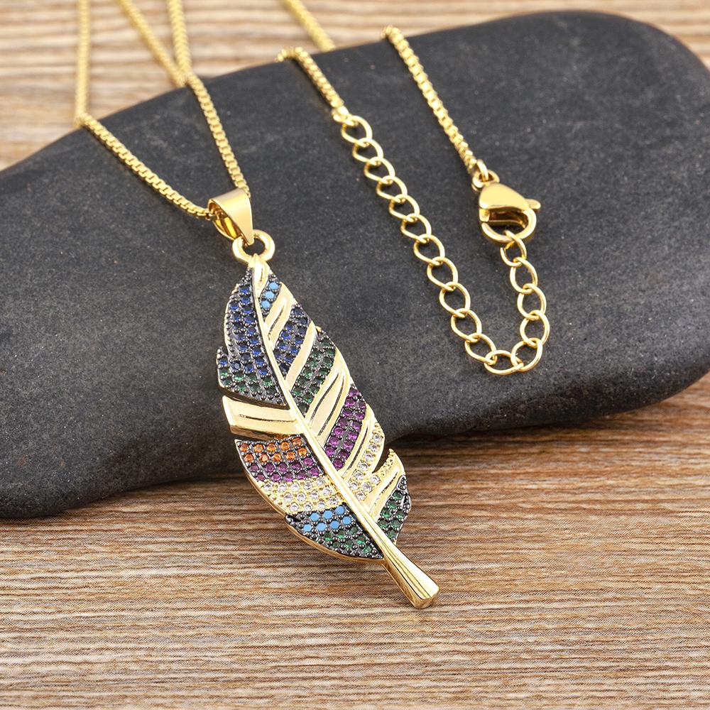 Nidin 6 Styles Irregular Patterns Elegant Feather Pendant Gold Plated Chain Necklaces For Women Accessories Bohemia Jewelry Gift