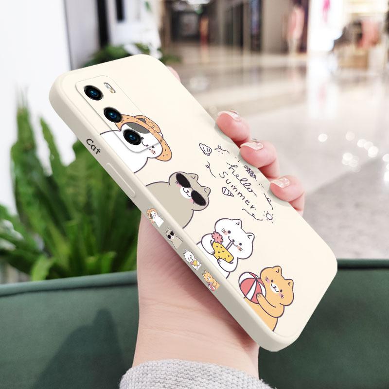 Vacation Cats Phone Case For Huawei P40 P50 P30 P20 Pro Lite Nova 5t Y7A Mate 20 Pro Lite Liquid Silicone Cover