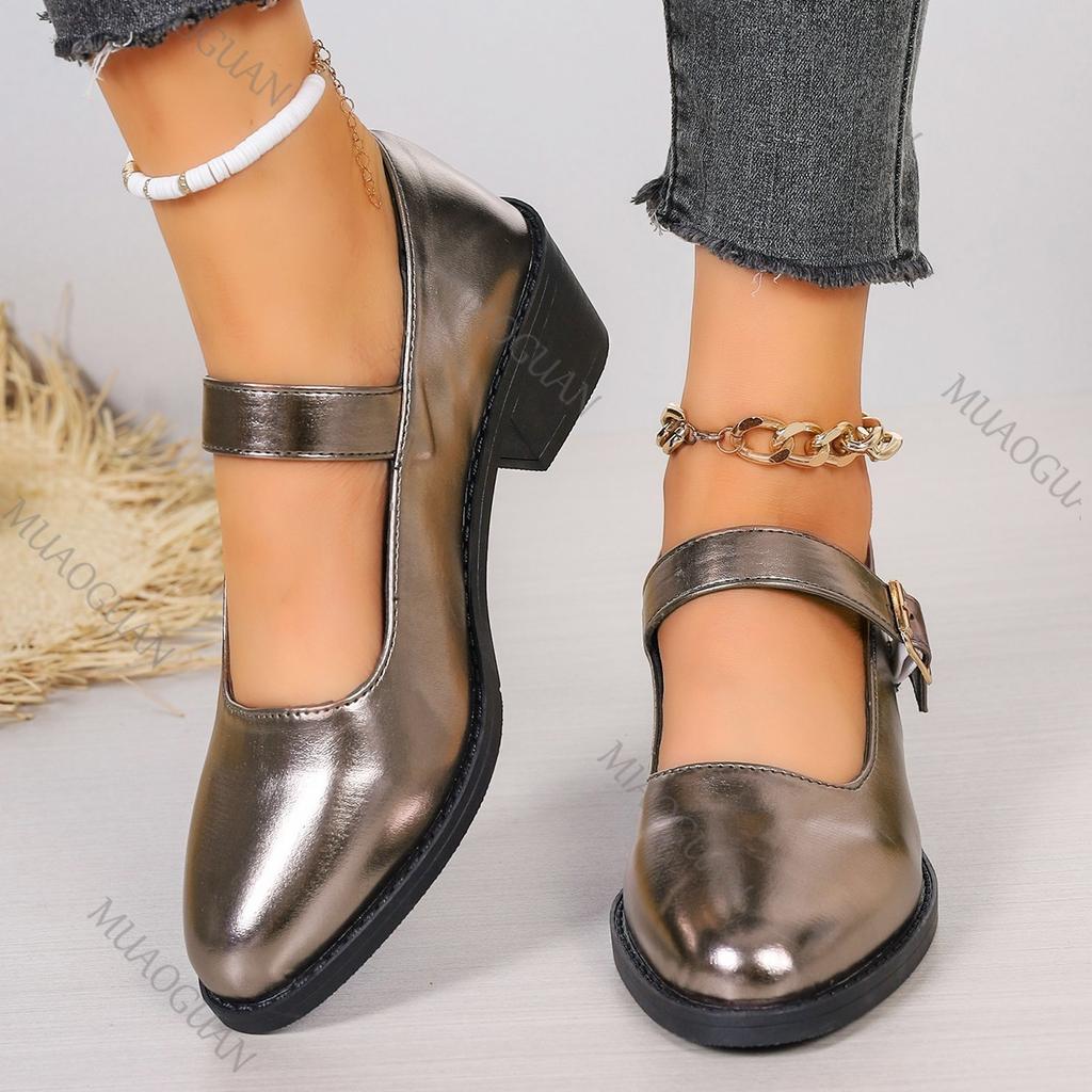Fashion Spring Autumn Pumps for Women Square Medium Heel Shallow Mouth Single Shoes Solid Color Pointed Toe Heels Women Mary Janes Shoes