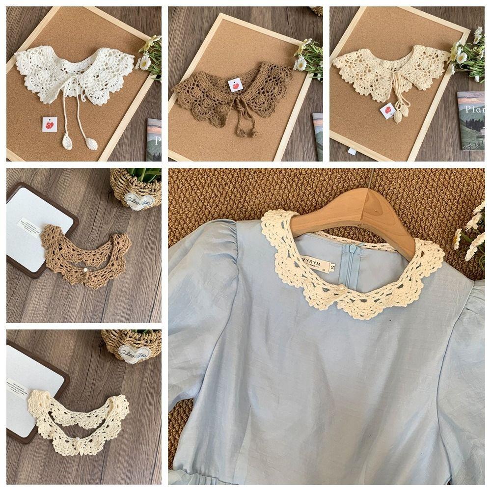 Sweet Hollow Out Crochet Shawl Round Neck Blouse Shoulders Fake Collar Knitted Scarves Women