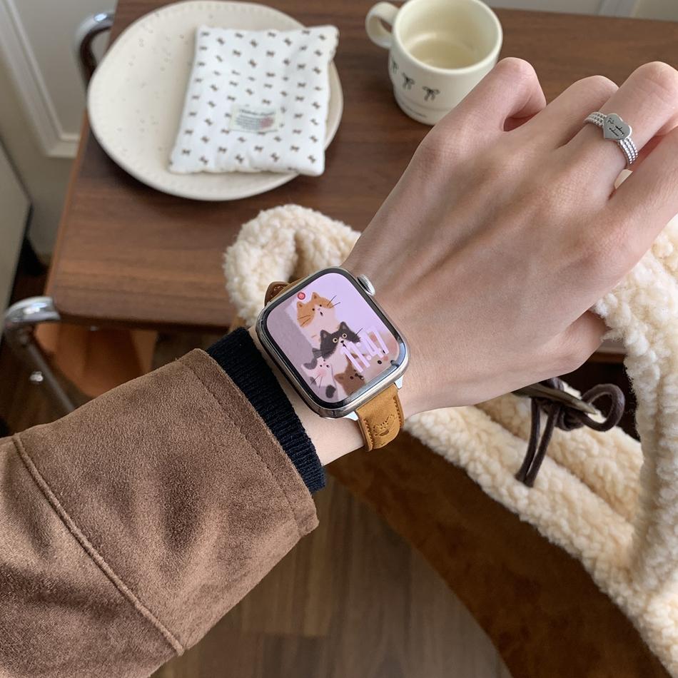 Cute Love Star Cat Pattern Leather Bracelet For Apple Watch Band Series 11/10/9/8/7/Ultra iWatch Strap 49/46/45/44/42/41/40/38mm