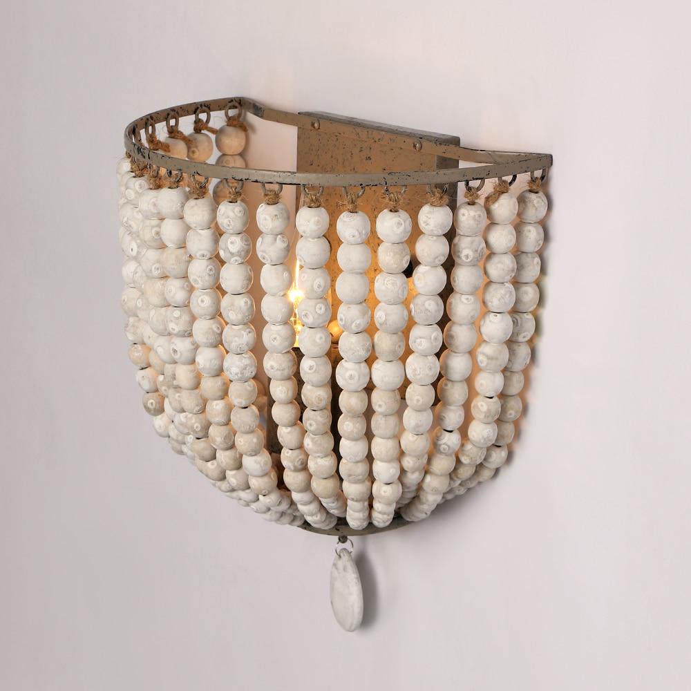 European-Style Retro Wooden Bead Wall Lamp E27/E26 Bedroom Bedside Loft Corridor Porch Cafe Lighting Wall Lamp