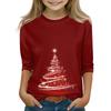 Christmas Day Print Tops For Youth Girls 4-11 Years Round Neck 3/4 Sleeves T-Shirts Trendy Tops Outfit Tees