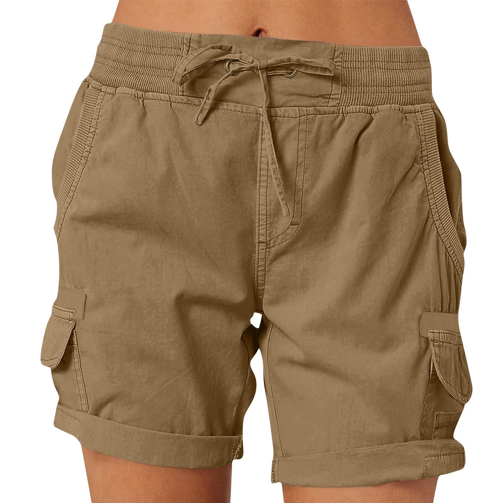 

Женские однотонные модные повседневные брюки с карманами на шнурке, свободные шорты с эластичной резинкой на талии L хаки