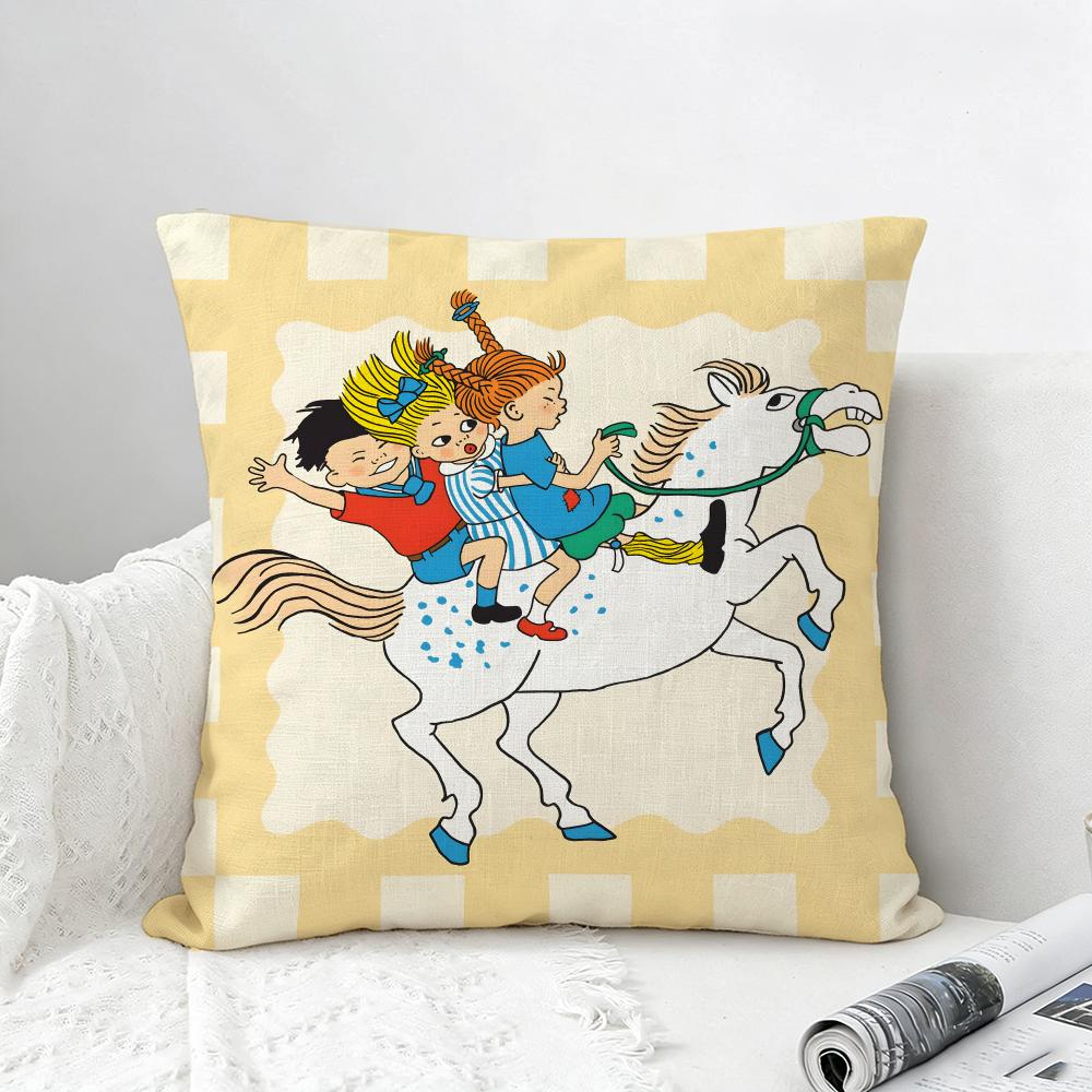 Book Pippi Longstocking Cushion Cover Natural Linen Pillowcase Set AllinOne Decor for Sofa Bedroom Chair