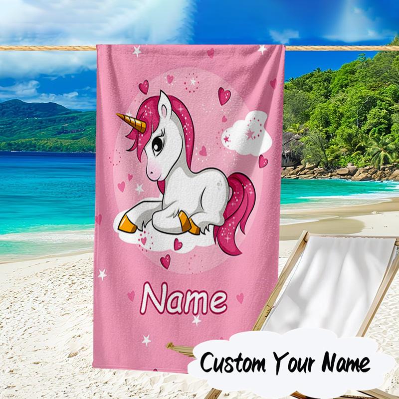 Custom Name Unicorn Dreams Art Microfiber Beach Towel Super Soft & Absorbent for Bath, Beach, Travel Bath Time Accessory, Fan gifts