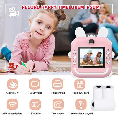 Sofortbildkamera für Kinder, 1080P HD, Digitalkamera, Spielzeugkamera, Kinderdruck, Thermopapier, Videokamera, tragbares Spielzeuggeschenk
