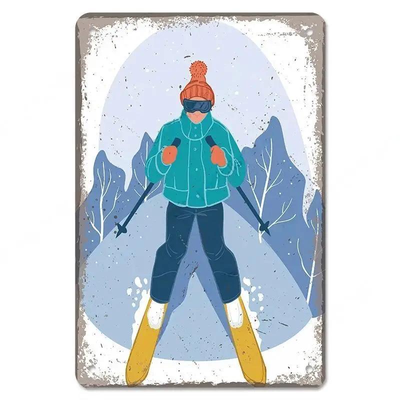 Alpine Skiing Posters Metal Tin Signs Plate Decor Retro Mountain Extreme Sports Snowboards Ski Home Wall Decor Room Decoration