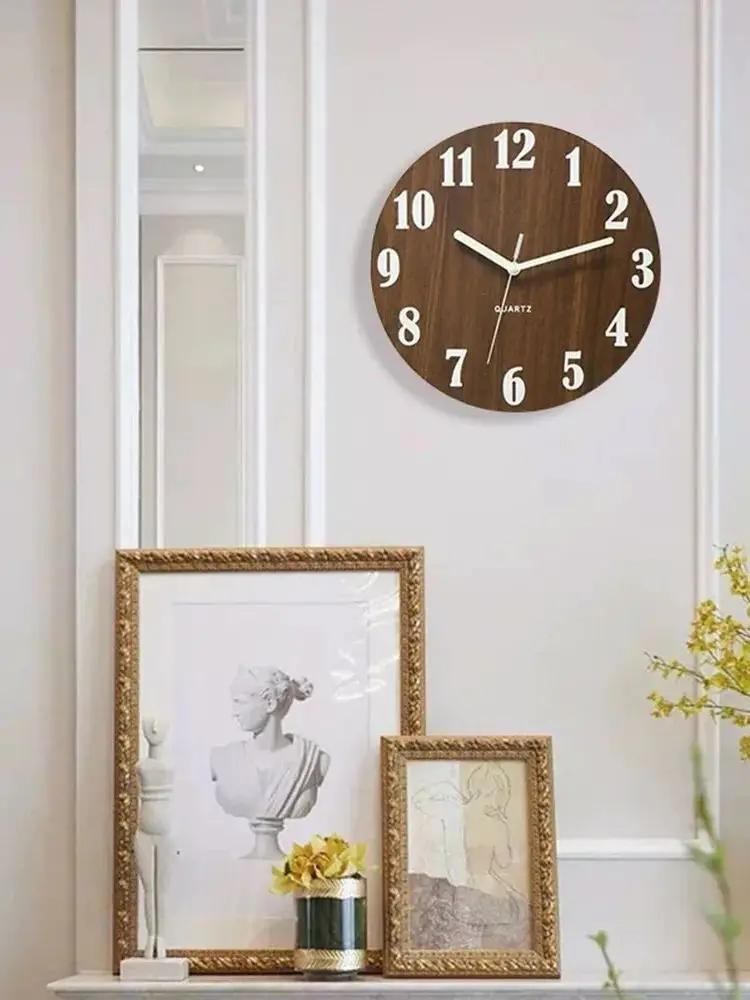 Holzbrett Leuchtende Wanduhr Faserplatte Holzmaserung Kreativ Leuchtend Fluoreszierend Leise Quarz Dekoration Kunst Wanduhren