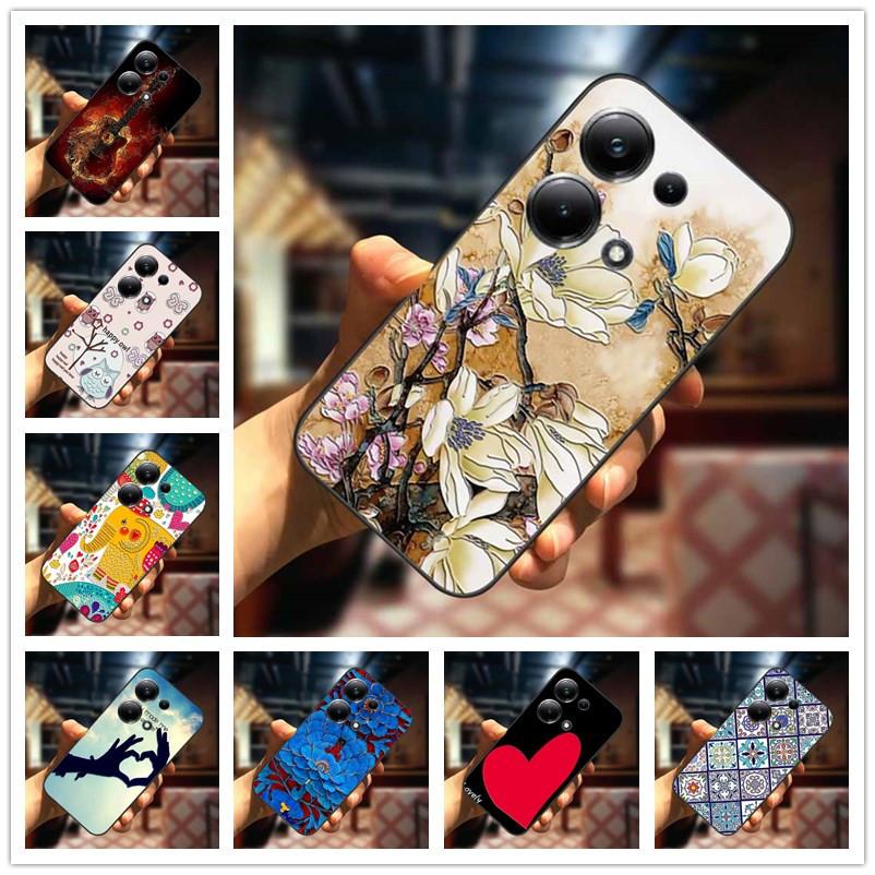 For Xiaomi Redmi Note 13 13pro 5G Case 3D Relief Flower Emboss Soft Silicone Cover For Redmi Note 13 pro Plus Owl interest Cases