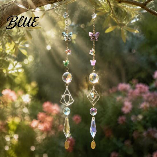 Indoor Outdoor Hanging Decoration Butterfly Crystal Suncatcher Wind Chime Rainbow Maker Prism Ornament Elegant Room Decor Pendant for Home Balcony,