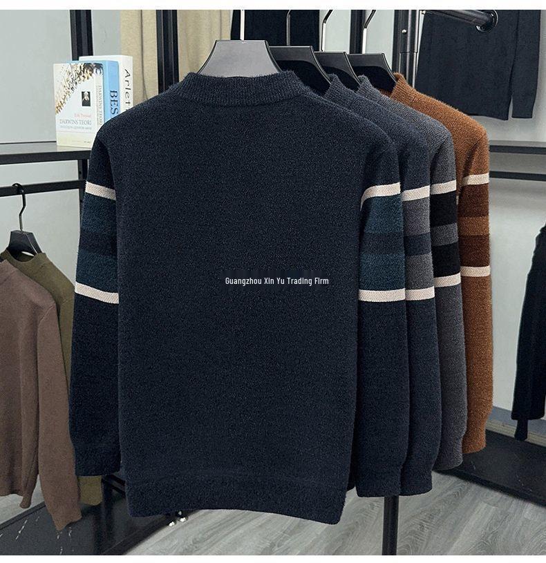 Dad's Warm Winter Knit: Mink Velvet Zipper Sweater, Plus Velvet for Middle-Aged & Elderly Men
