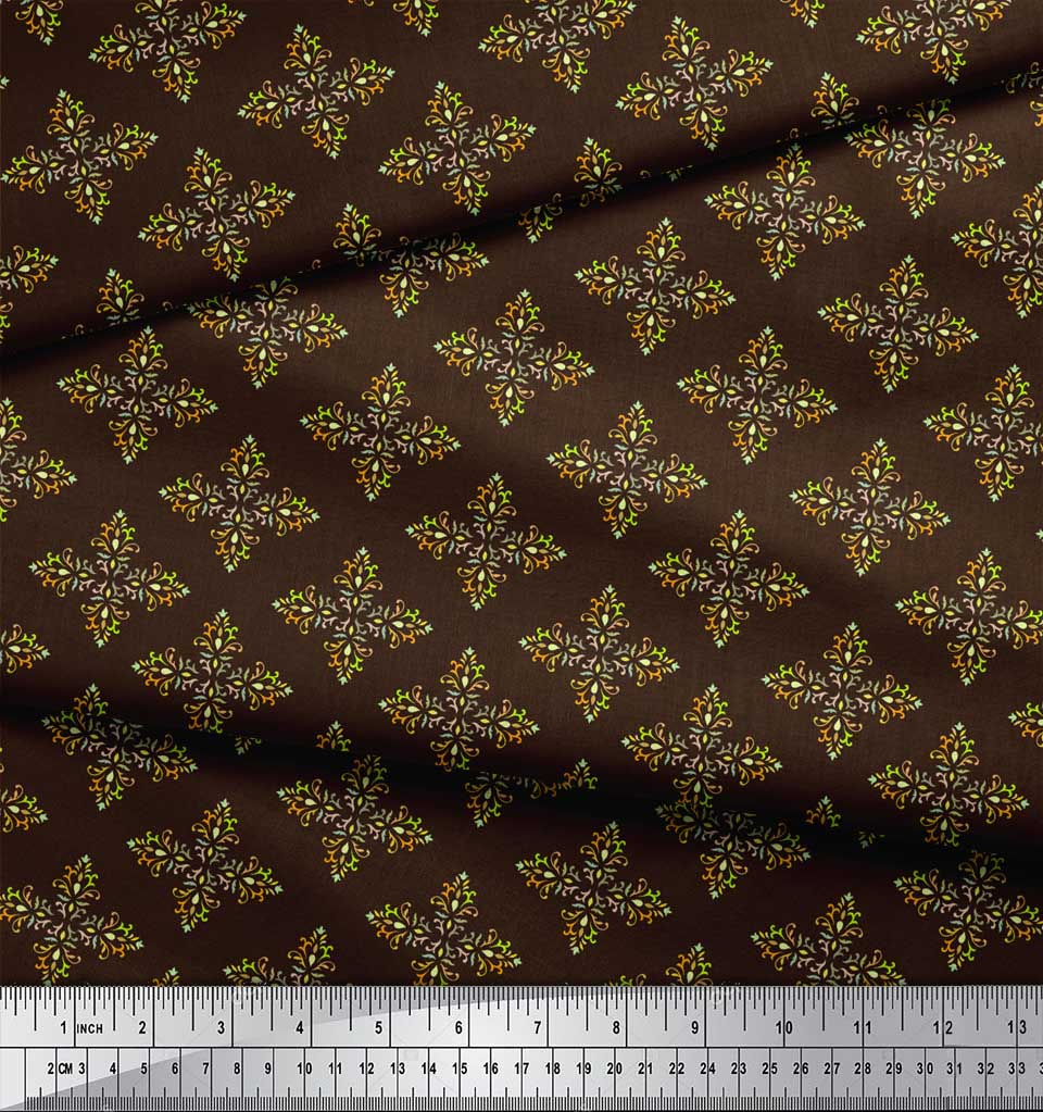 Soimoi Țesătură Satin Crep Japonez Maro cu Imprimeu Artistic Damasc cu Flori Țesătură la Metru 42 Inch