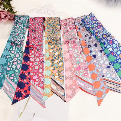 Lenço de Bolsa Novo Estampa Floral Lenço de Seda Feminino Fita para Bolsa Faixa de Cabeça Feminina Lenço de Cabeça da Moda Lenços Longos e Xales