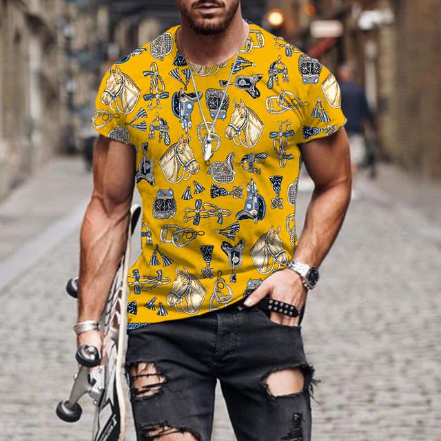 

2022 Роскошная мужская футболка высокого класса с 3D принтом и круглым вырезом с коротким рукавом, забавная уличная одежда, летние свободные мужские топы большого размера, футболки XXXXL