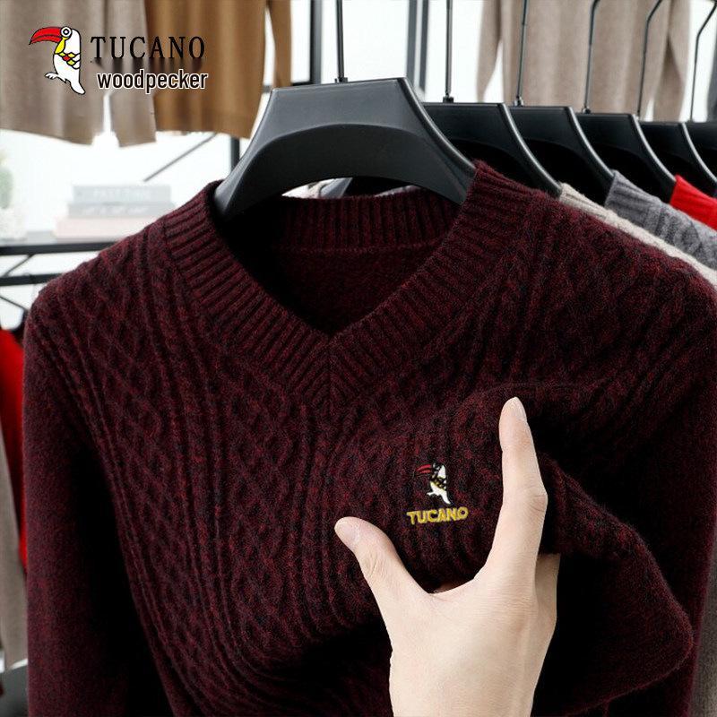 Woodpecker 2026 Men s V-neck Jacquard Knit Wool Sweater - Winter Fair Isle Style. 165