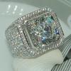 European & American Style Men's Diamond Ring - White, Dominant, Micro-Inlaid, Full Diamond Design