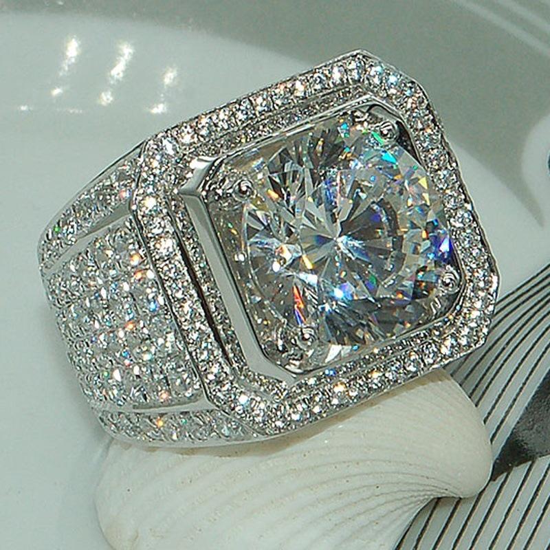 European & American Style Men's Diamond Ring - White, Dominant, Micro-Inlaid, Full Diamond Design
