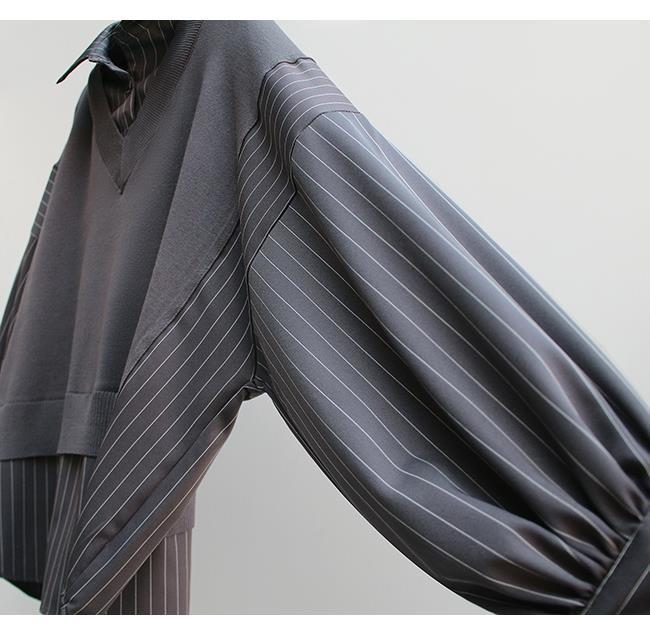 Primăvară-Toamnă 2025 Femei Stil Coreean Patchwork Aspect Două Piese Hanorac-Bluză Largă