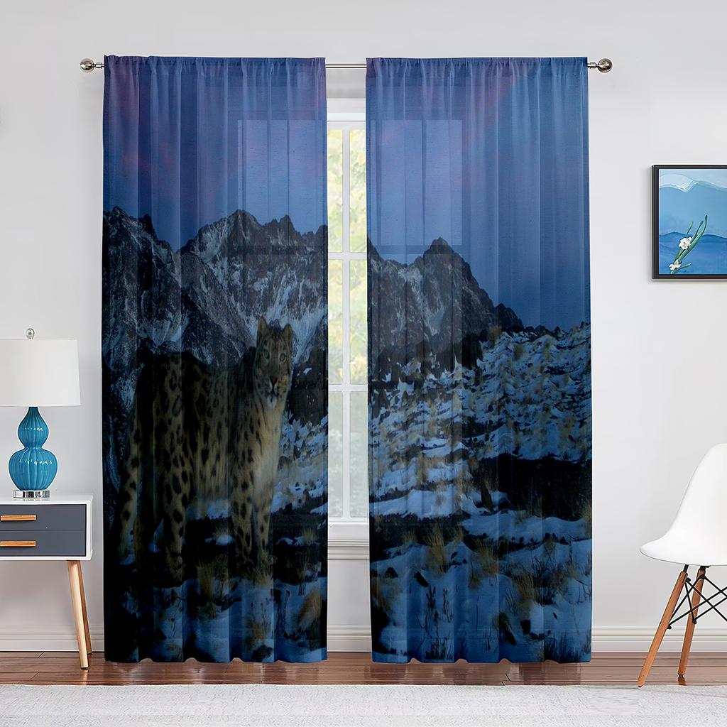 Leopard Safari Gepard Wildtier Thema Muster Tüll Vorhänge für Wohnzimmer Schlafzimmer Transparent Durchsichtig Voile Fenstervorhang