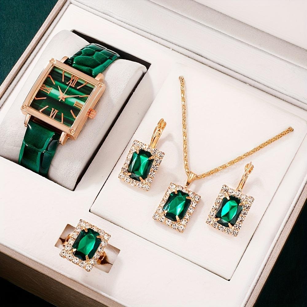 Square Roman Watch Gem Bracelet Set Square Belt Watch + Square Gem Bracelet Set