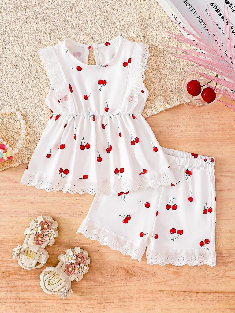 Baby Girl Floral Lace Short Sleeve Outfit Set