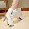 Women High Quality White Pu Leather Side Zipper High Heel Boots Botas Femininas Lady Classic Winter Warm Fur Boots Bottes G2848