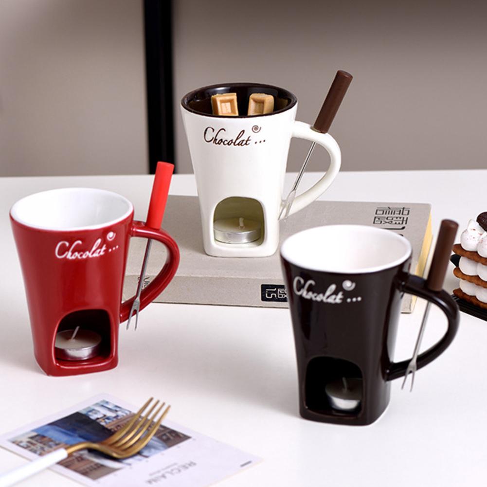 Hrneček na svíčku na ohřívání jídla Keramický hrnek s vidličkou Osobní fondue hrnky Kreativní hrnek na kávu pro rande K narozeninám a svatbě