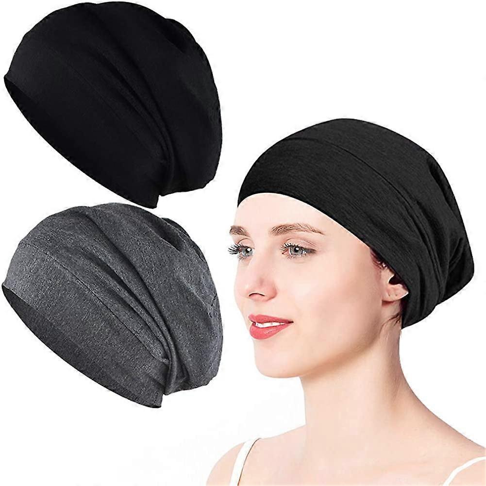 2er-Pack Satin-Schlafhaube, Seidengefütterte Haube für lockiges Haar, Chemo-Kappe, Atmungsaktive Nachtkappe für Männer/Frauen (Schwarzgrau)