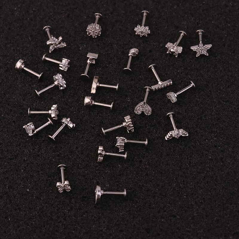Zircon Lip & Cartilage Flower Ear Stud - Stainless Steel Multifunctional Piercing Jewelry