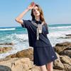Sancai Women's Plus Size Polo Collar Top & Shorts Set