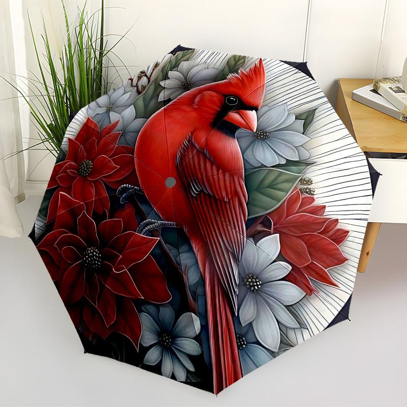 1pc Cardinal Bird Fashionable Automatic Opening/Closing Folding Umbrella with 8 Iron Bones, Plastic Handle yy251015098