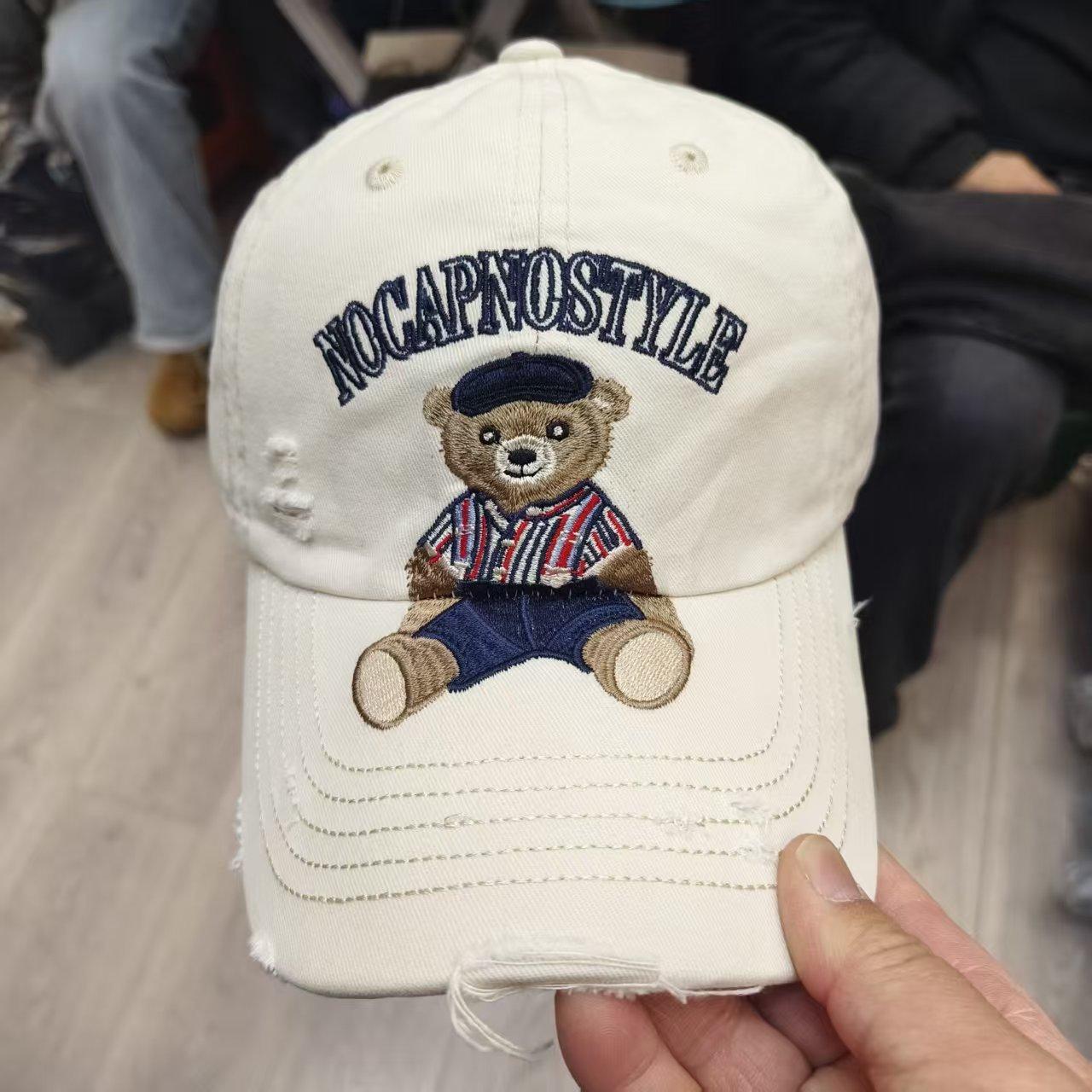 

Hat Baseball Cap Washed Retro Versatile New Embroidered Bear Denim Men And Women Peaked Caps Adjustable