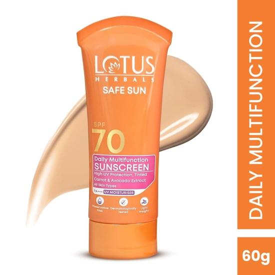 Protecție solară Lotus Herbals SPF 70 PA++ | Nuanțată | Luminozitate instantanee | Non grasă | Rezistentă la transpirație și apă | Toate tipurile de piele | 60g